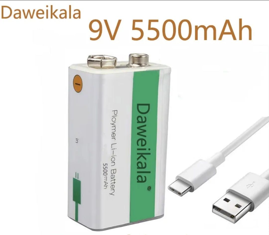 Аккумулятор Крона 9V 5500mAh Li-Ion Daweikala, зарядка через Type-C