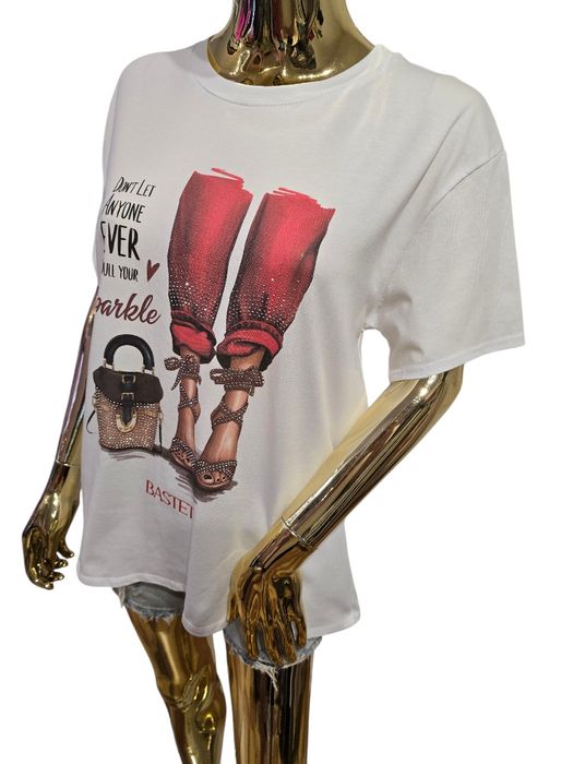 T-shirt damski SPARKLE GIRL biały Bastet Fashion rozmiar L/XL