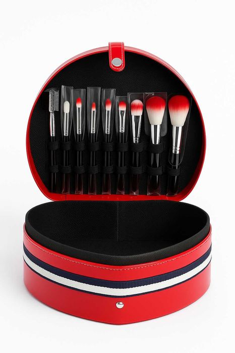 Kuferek kosmetyczny z zestawem pędzli do makijażu (9 szt) i lusterkiem