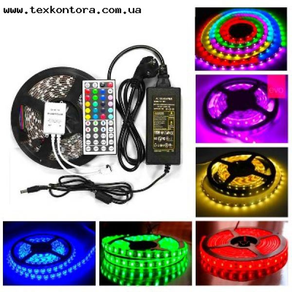 Цветная Комплект светодиодной ленты 3528 RGB  5 м с пультом