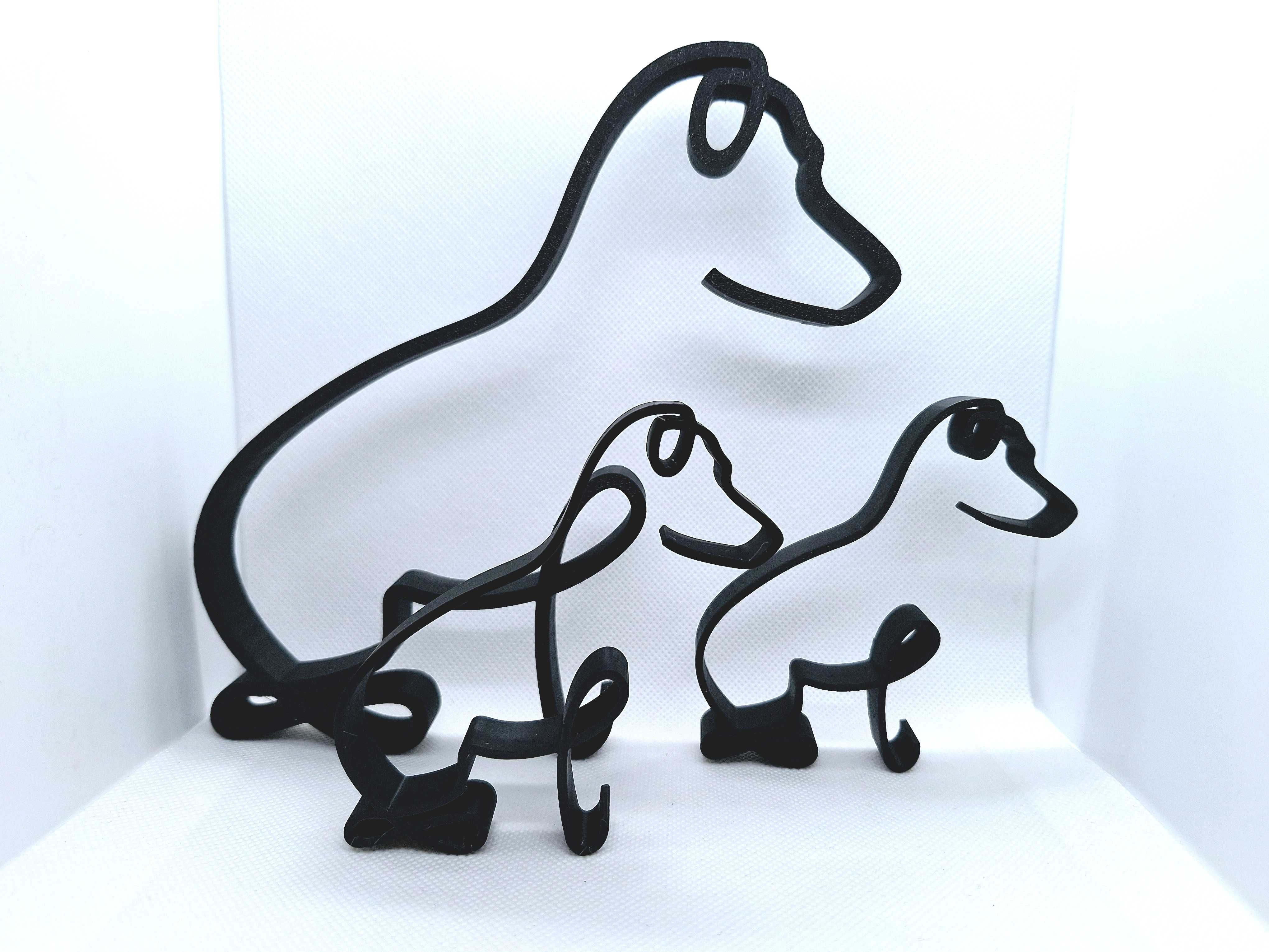Trzy psy, 3D, 'jedna linia', dekoracja stojąca