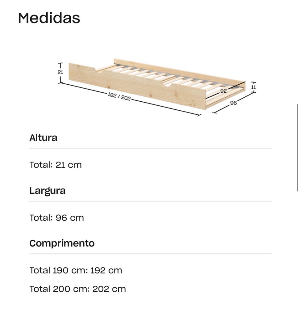 Gaveta cama Lufe 190cm