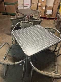 2 Conjuntos de Mesas de alumínio e Cadeiras de vime + alumínio