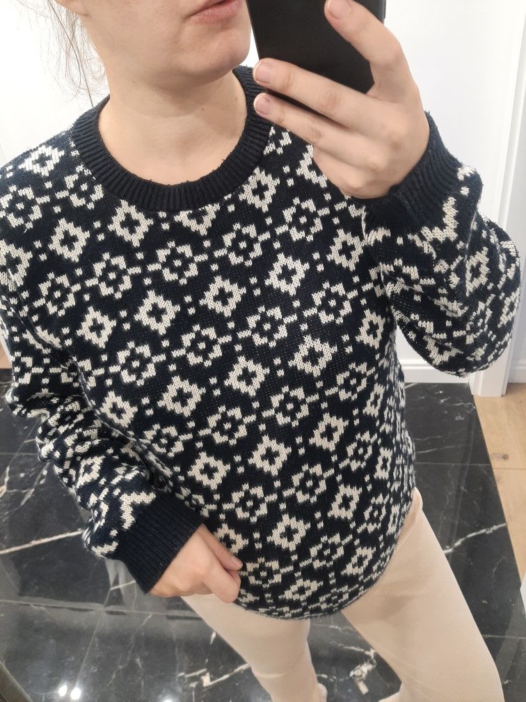 Sweter geometryczny ciepły zimowy casual basic made in England vintage