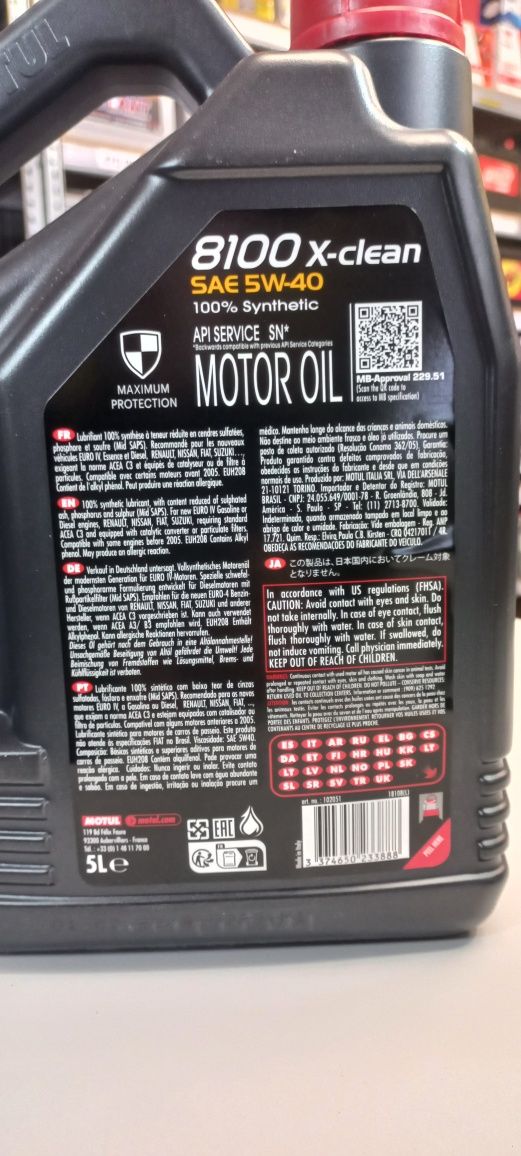 Olej 5W40 5L Motul 8100 X-clean Oryginał syntetyczny