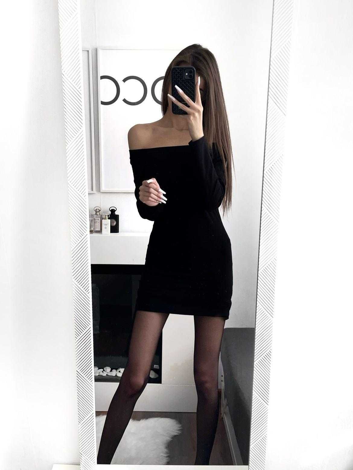 NOWA Sukienka Czarna Mini ołówkowa ODKRYTE RAMIONA XS/S, S/M