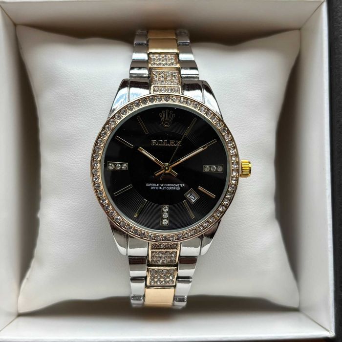 Жіночий годинник Rolex на браслеті комбінованого кольору з датою