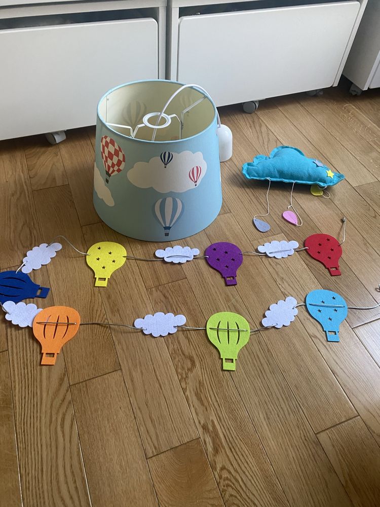 Klosz lampa abazur zyrandol ikea tippakull chmurki balony + girlanda