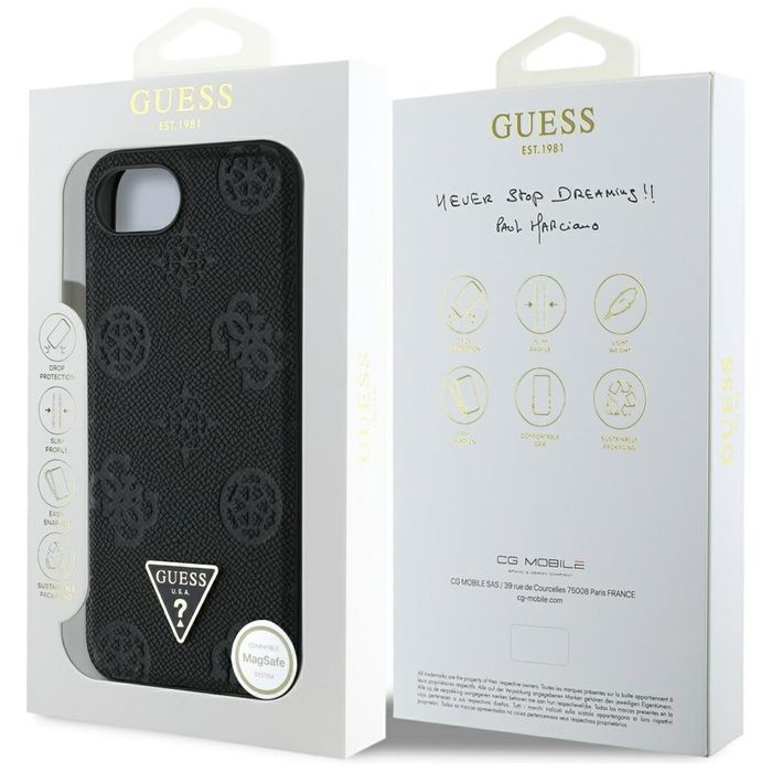 Etui GUESS Hot Stamp Peony Triangle Logo MagSafe do Iphone 16e czarny