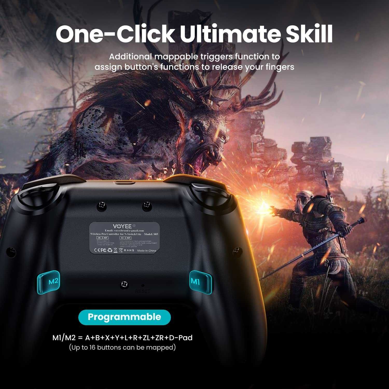 Геймпад VOYEE Switch Pro з кнопками M1/M2, турбо та гіроскопом