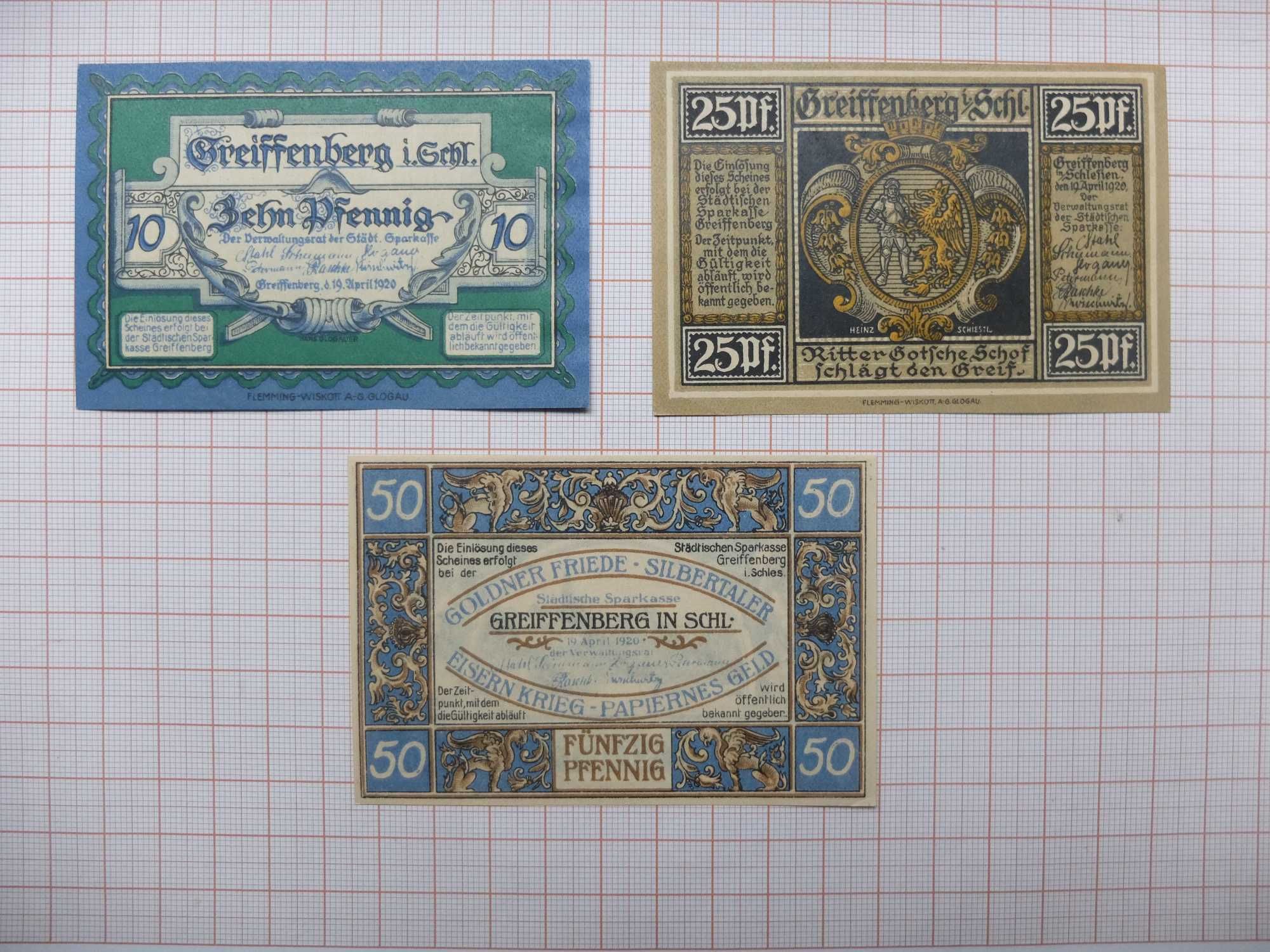 Gryfów Śląski banknoty zastępcze. Notgeld Greiffenberg 1920.