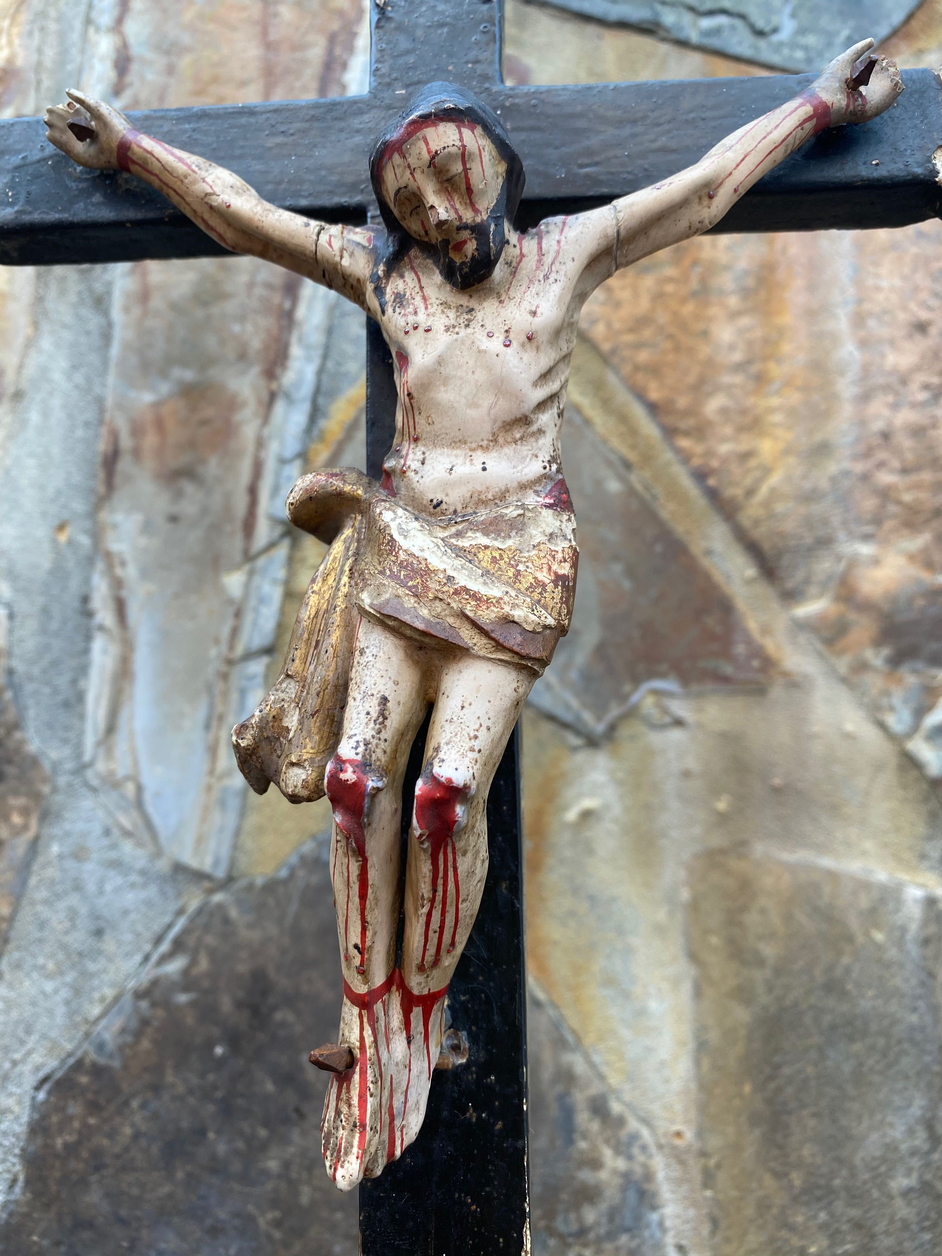 Crucifixo Cristo madeira séc XVIIl Português 40cm Arte Sacra Popular