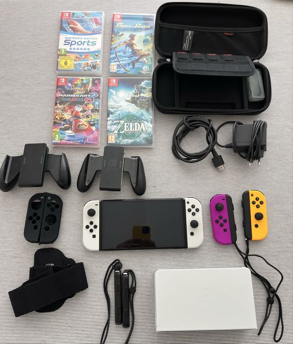 Nintedo switch oled branca + jogos + acessorios