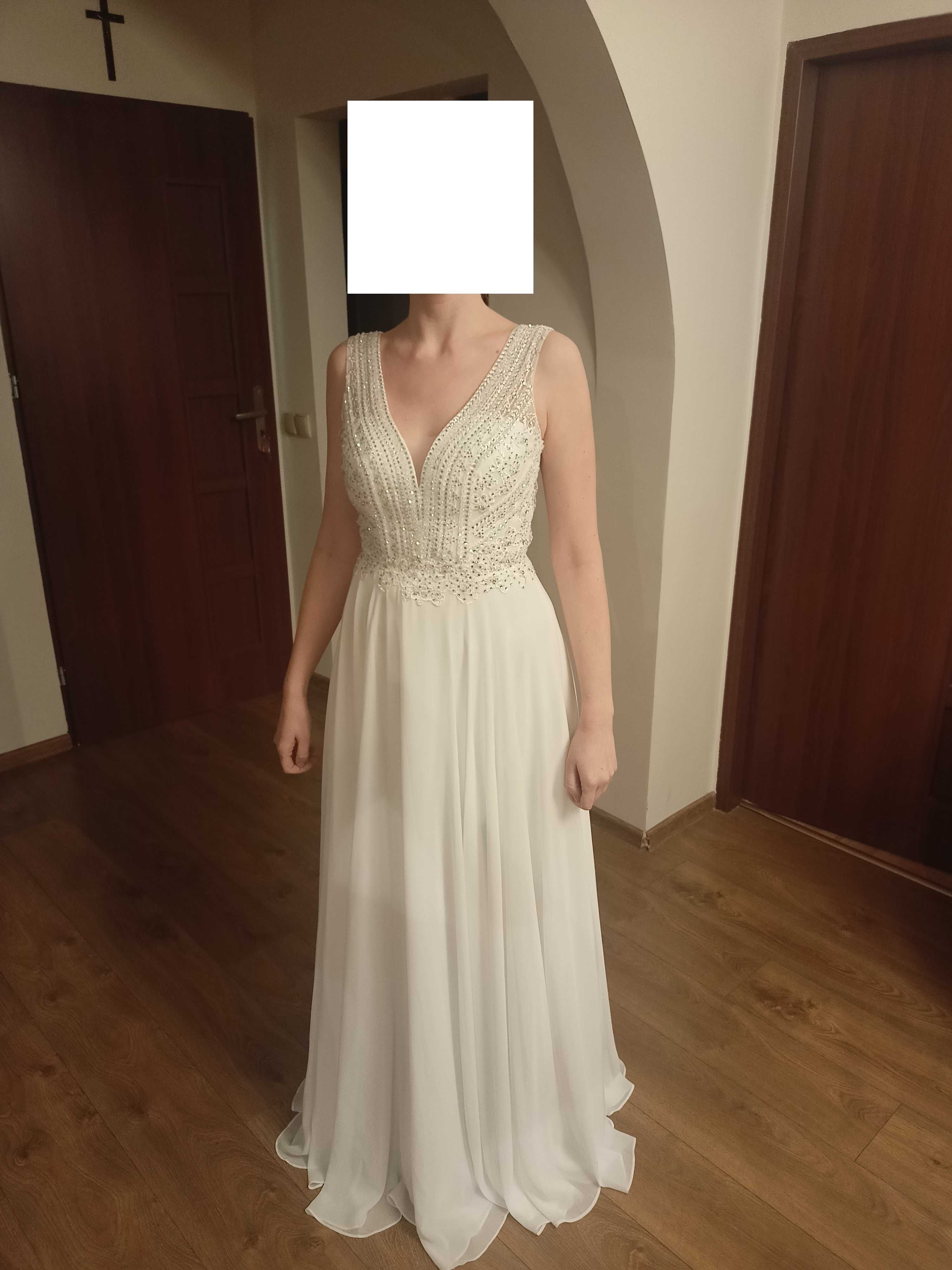 Śliczna suknia ślubna 36/38 z etolą