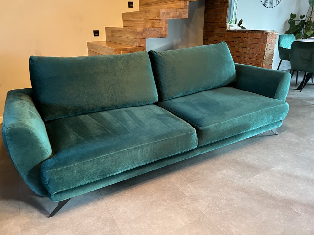 Sofa kanapa rozkładana z pojemnikiem Butelkowa zieleń + podnóżek