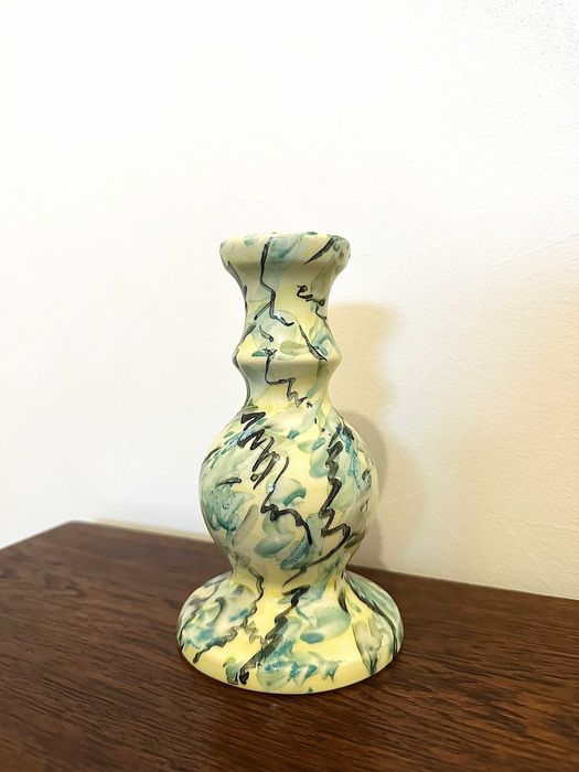 Castiçal em cerâmica, pintado à mão - vintage