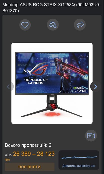 Монітор ігровий Asus Rog Strix XG258Q