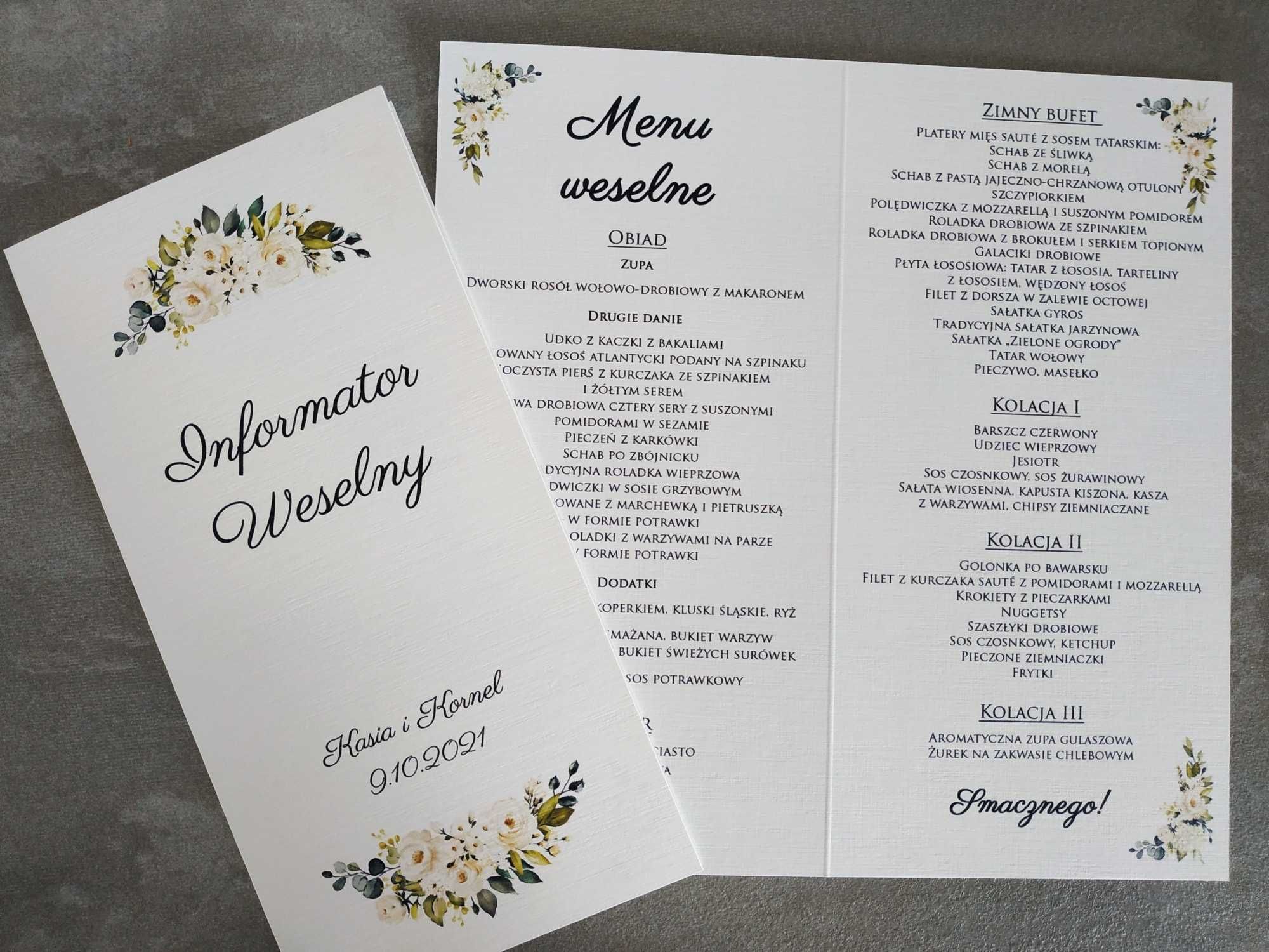 Informator weselny regulamin wesela menu ślub plan wesela harmonogram