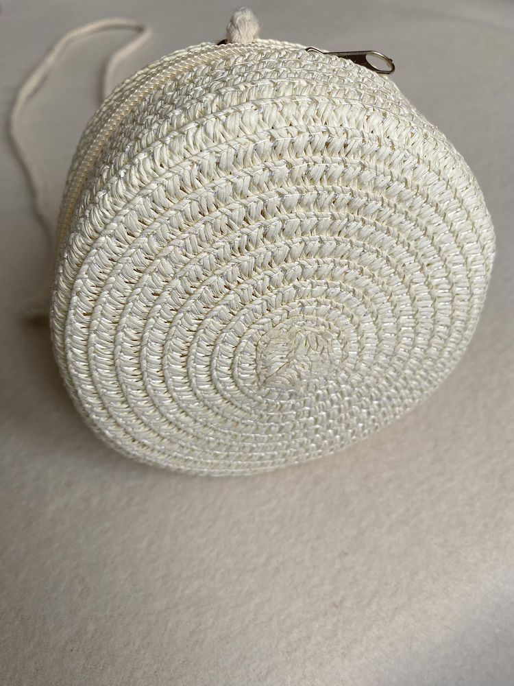 Torebka Mini - Boho Letnia plażowa na ramię - słomiana, White/Ecru