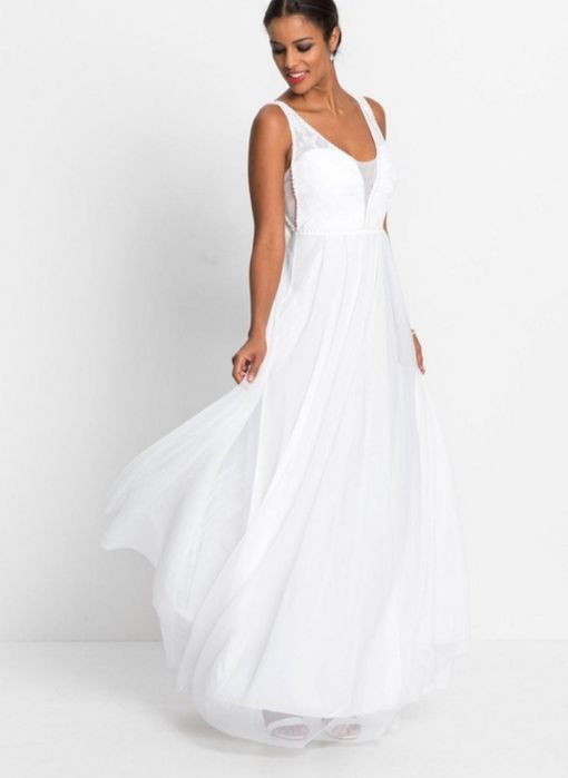 Nowa suknia ślubna śmietankowa 36 S cywilny poprawiny koronka