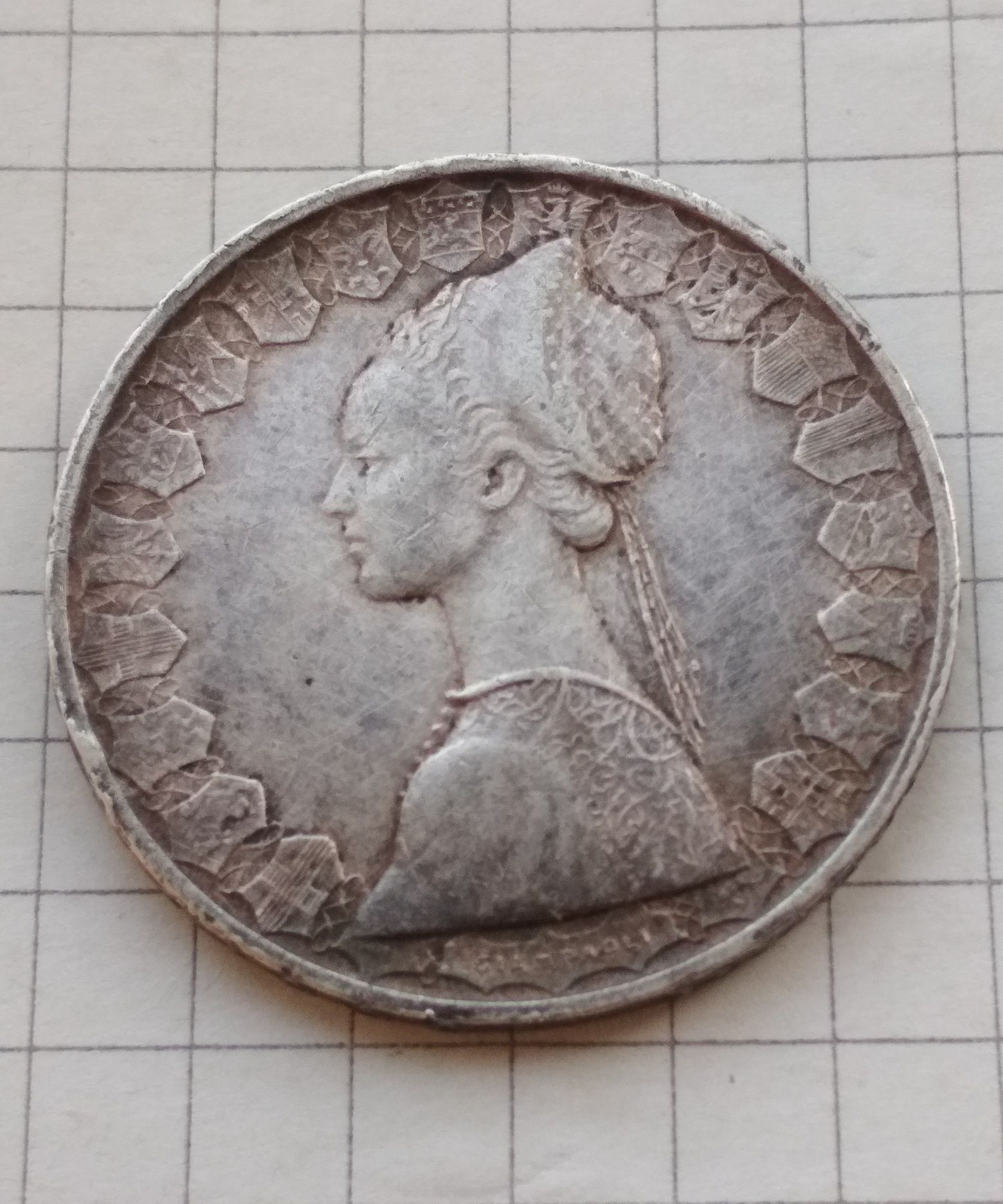 Монета 500 итальянских лир 1958г , серебро.
