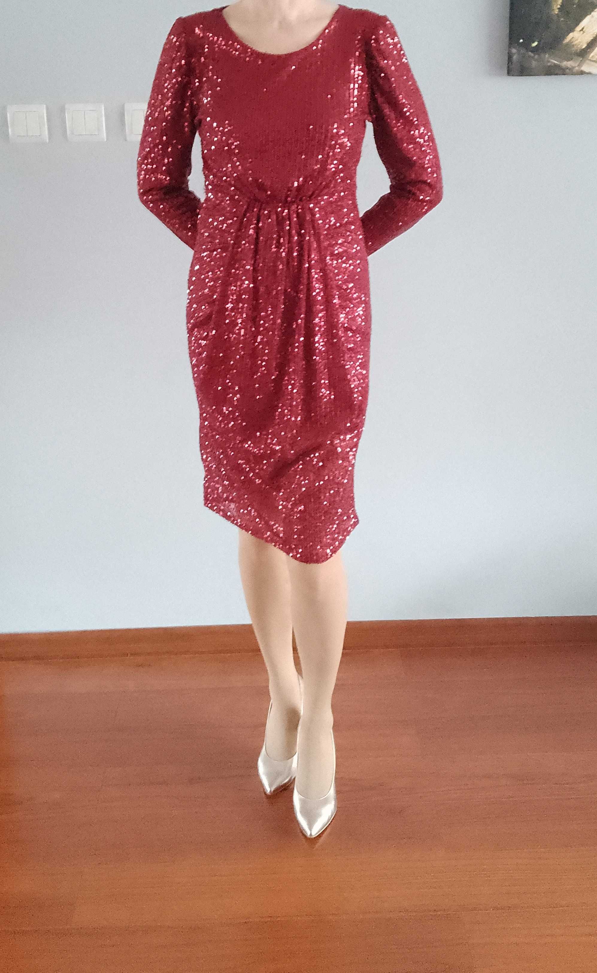 nowa sukienka z cekinami, Made in Italy 36/38, elegancka z połyskiem