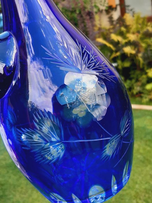 Karafka kryształowa kobaltowa kolorowy kryształ prl retro kryształy