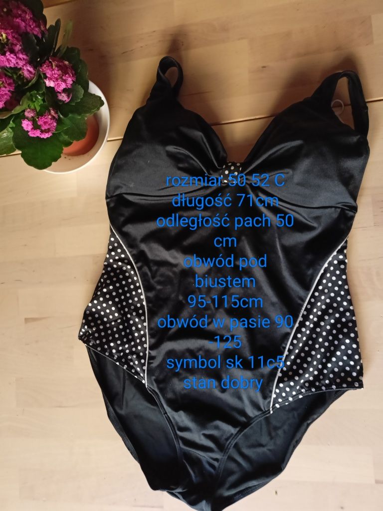 Czarny wyszczuplający kostium strój kąpielowy jednoczęściowy 50 52 C
