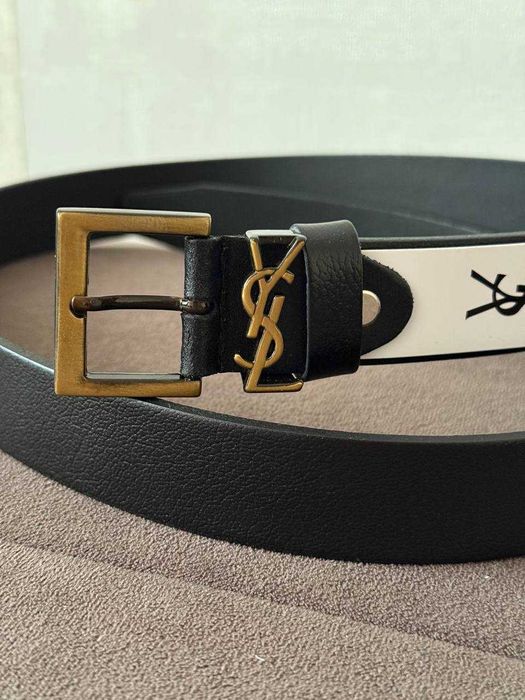 Pasek YSL skórzany czarny z złota klamrą nowy