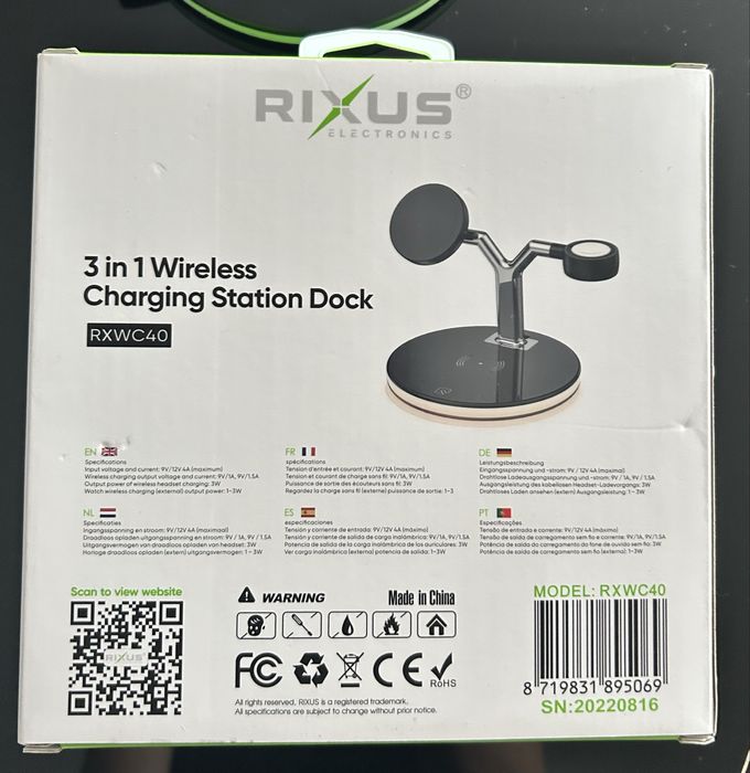 Carregador wireless Rixus 3 em 1