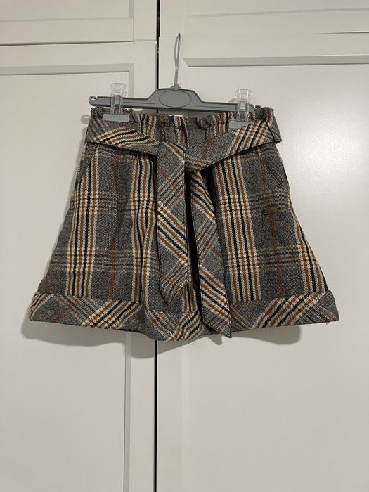 Spódniczka dziecięca Massimo Dutti 122 - brązowa w kratę, bawelna,