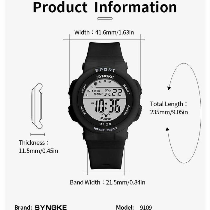 Damski zegarek elektroniczny Synoke cyfrowy sportowy wodoszczelny WR50