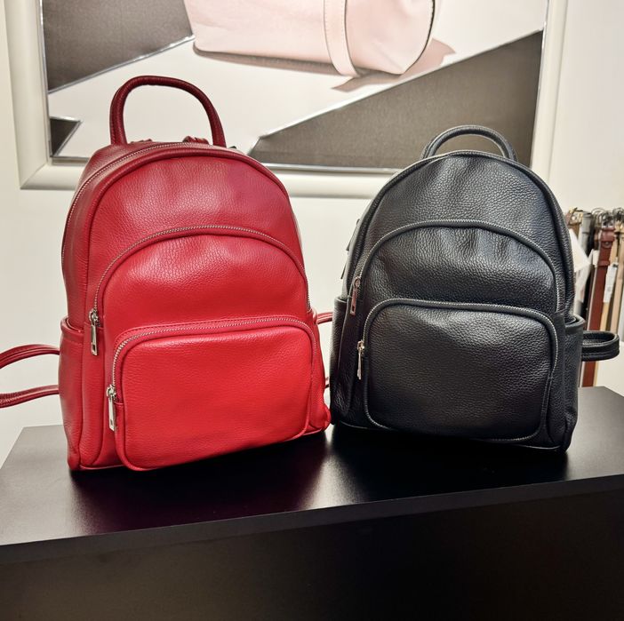 Рюкзак шкіряний червоний чорний Красный рюкзак кожаный Итальянский