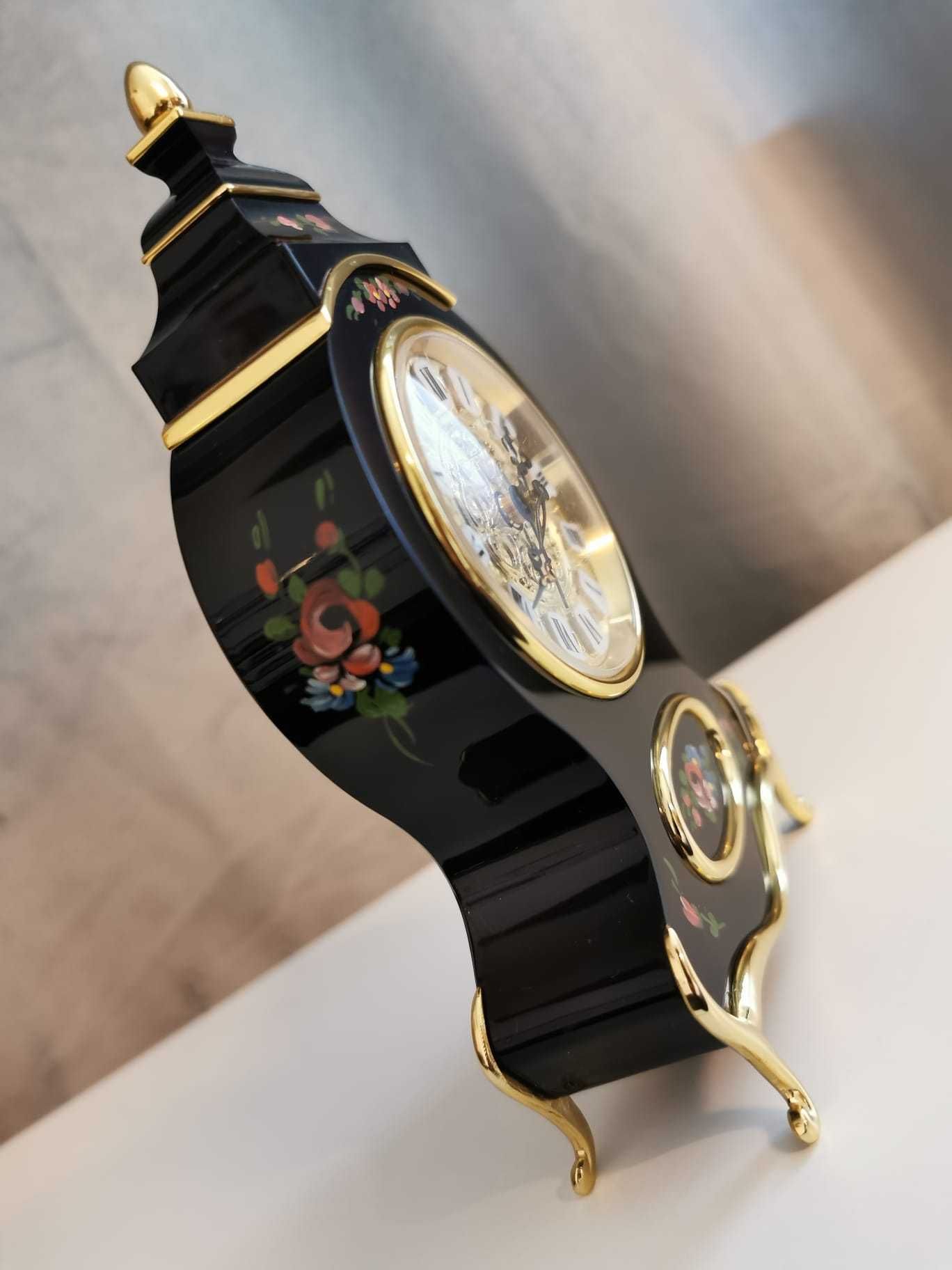 Szwajcarski Budzik kominkowy  Budzik mechaniczny Queloz Geneve lata 70