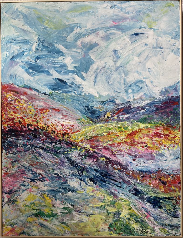 Piękny obraz pejzaż góry abstrakcja kolory akryl