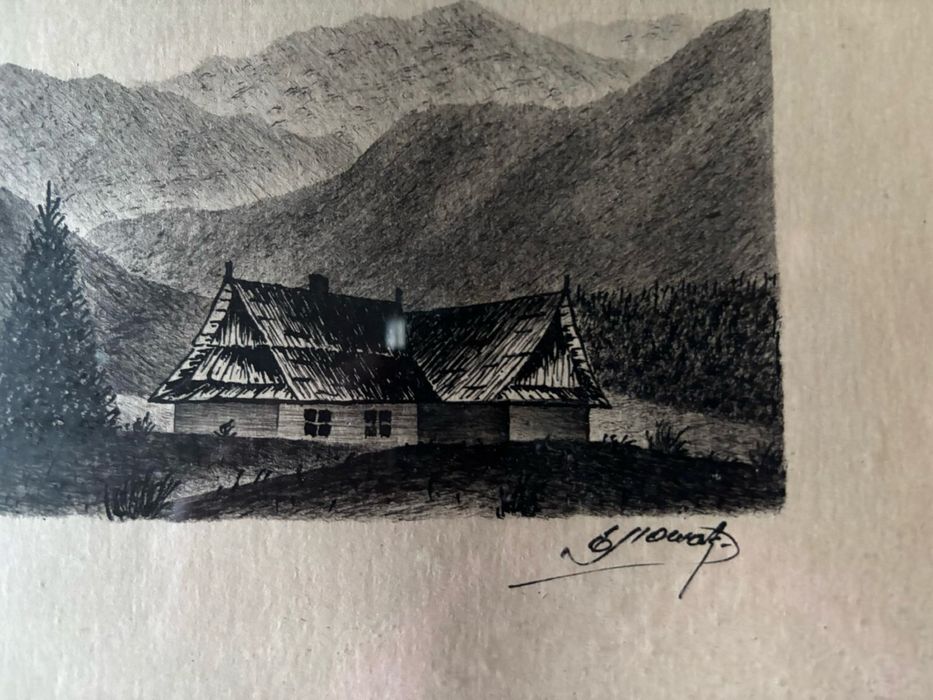 Stara grafika obraz lata 60te Bacówka Szczawnica