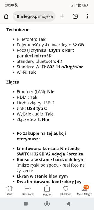 Nintendo switch V2 Limited plus 3 gry etui i szklo