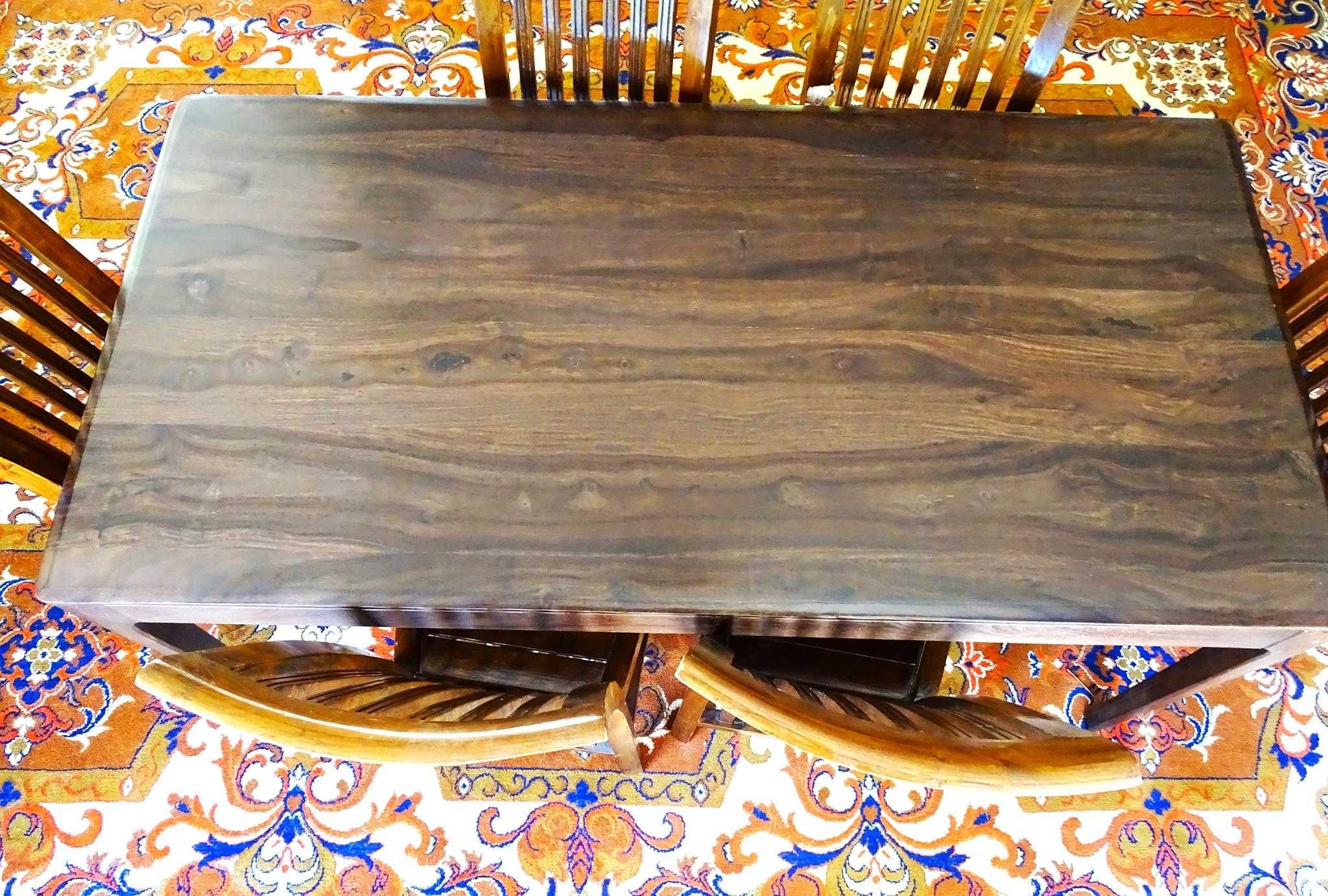 Indyjski komplet do jadalni - stół 160x80 + 6 krzeseł drewnianych