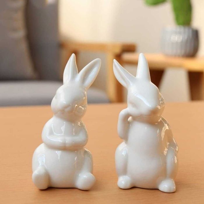 Ceramiczna figurka Królik Biała Wielkanoc Dekoracja 3 szt
