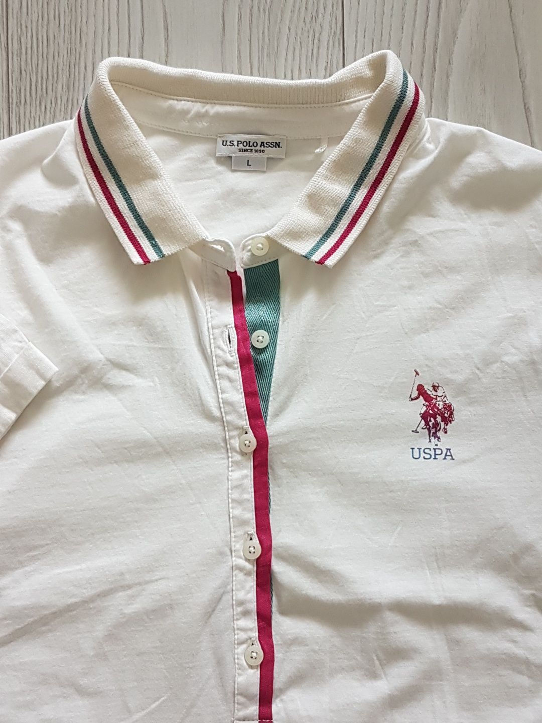 Koszulka polo jak nowa U.S. Polo ASSN. biała/ecru, r. L,