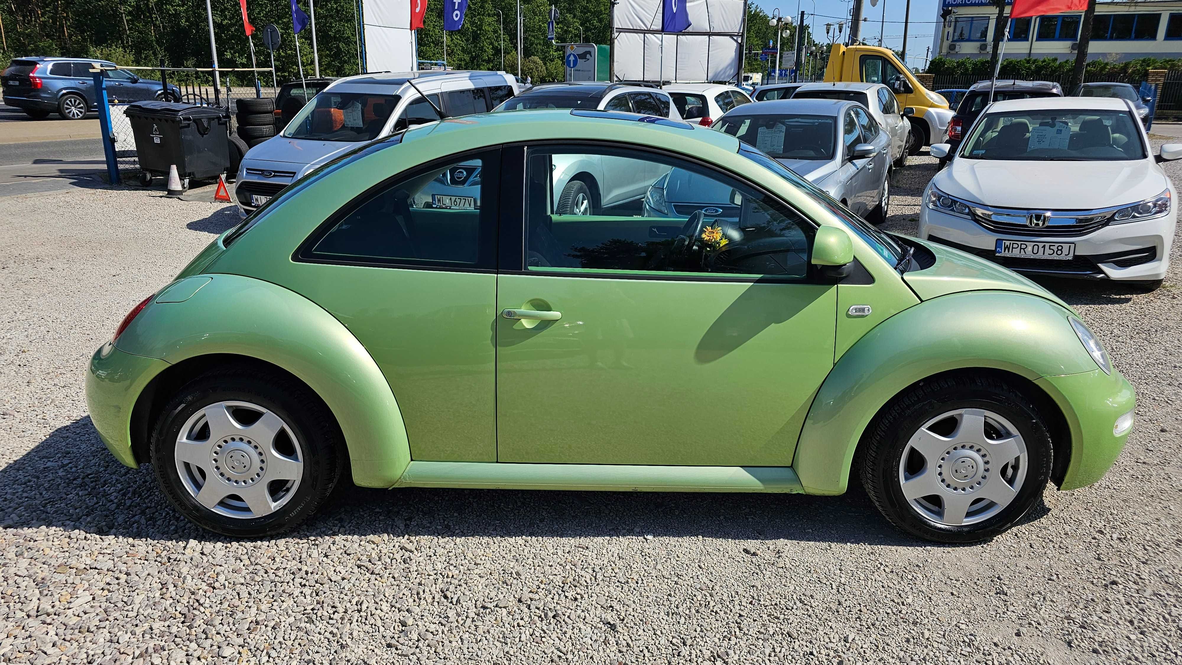 VW New Beetle seledynowy – 156 tys. km, nowe opony 2024, SZYBERDACH