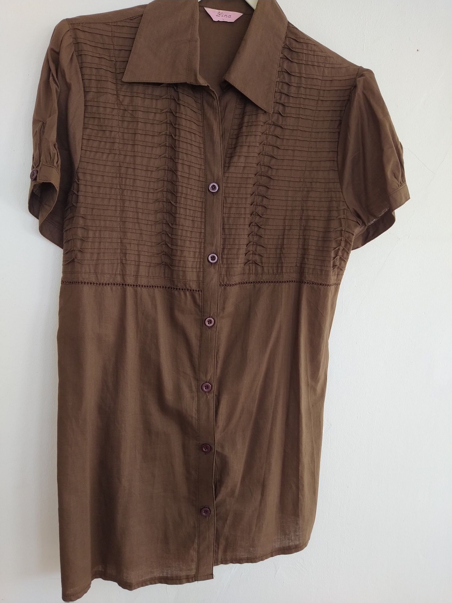 Blusa castanha com bordado - Lina - Tamanho L