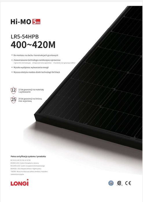 LONGI 410W 252 zł netto panele fotowoltaiczne LR5-54HPB full black
