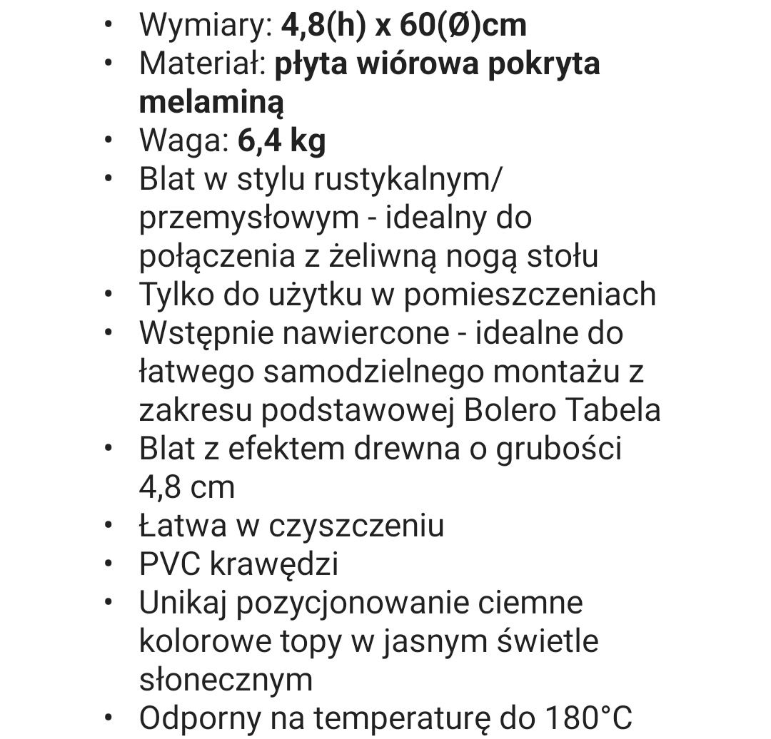 Blat do stołu okrągły  drewniany gruby laminowany 60 cm
