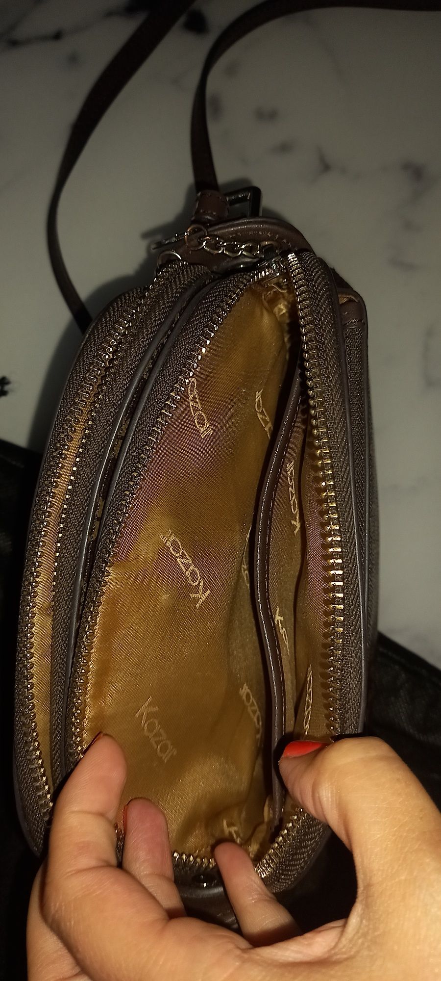 Torba torebka listonoszka kazar monogram wzory brązowa mała jak nowa