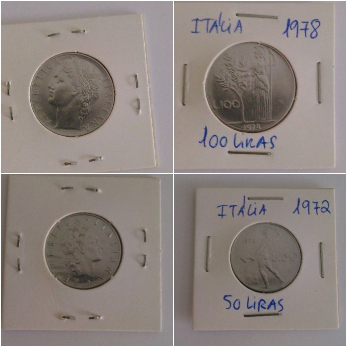 Moedas Alemanha (Marcos), Bélgica e França (Francos), Itália (Liras)