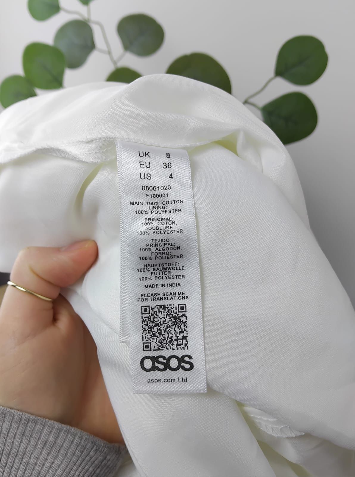 Bawełniana sukienka biała krótka rozkloszowana kwadratowy dekolt ASOS