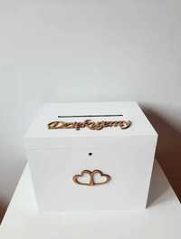 Białe pudełko na koperty skrzynka na koperty ślub wesele złoty napis