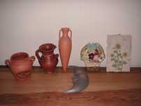 Jarro Barro, Meia Lua, Cesta Gesso e Quadro Decorativos