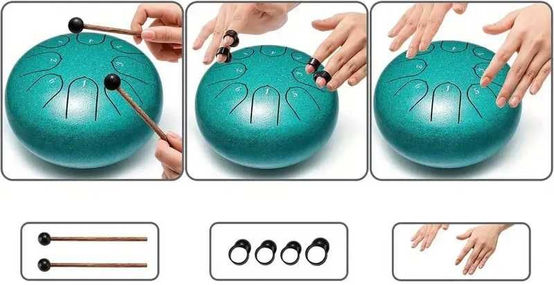 BĘBEN JĘZYKOWY STEEL TONGUE DRUM handpan 6" 8 tonów + pokrowiec + nuty